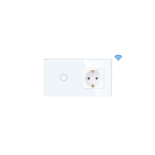 Skārienjūtīgs Wi-Fi Smart vienpogas stikla slēdzis ar rozeti AIP-LS6