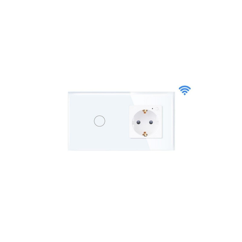 Skārienjūtīgs Wi-Fi Smart vienpogas stikla slēdzis ar rozeti AIP-LS6